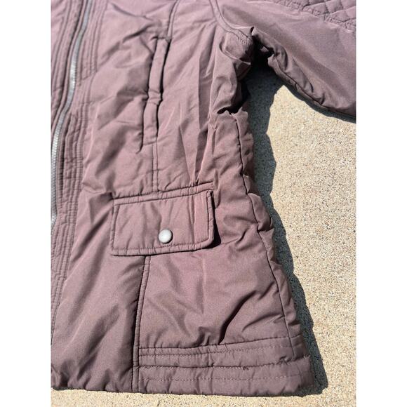 Vintage Van Heusen Chocolate Brown Quilted Sleeve Full Zip Jacket Size Medium - Picture 3 of 6